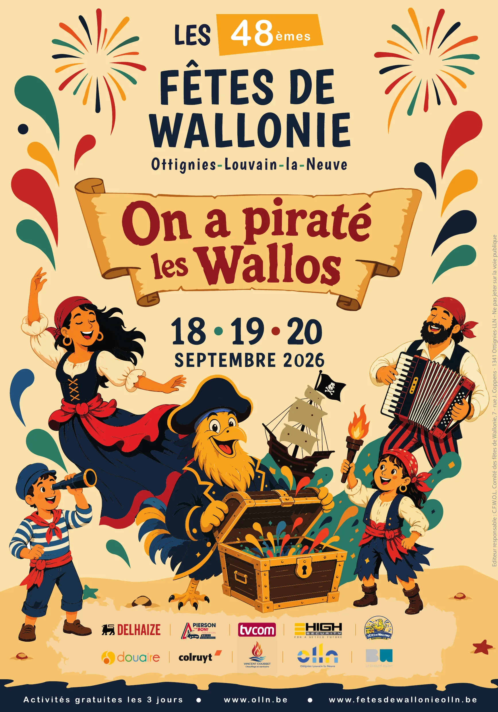 Affiche à plat des Fêtes de Wallonie 2026, visuel complet avec les logos des sponsors